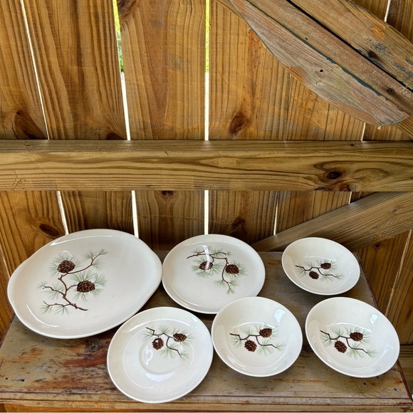 6 Pieces French Saxon China Pine Cone Pattern - Picture 2 of 11